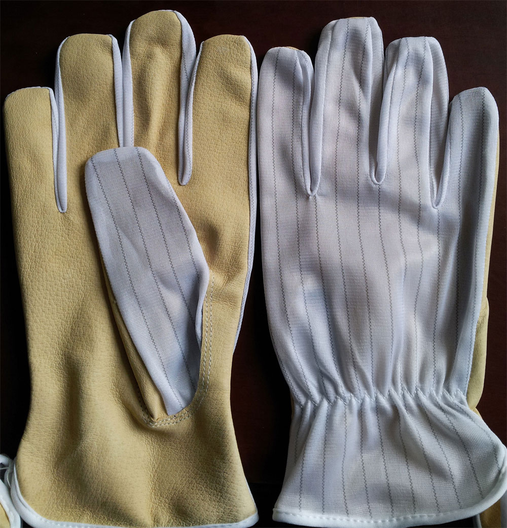 ESD Fabric Back and Leather Core Gloves